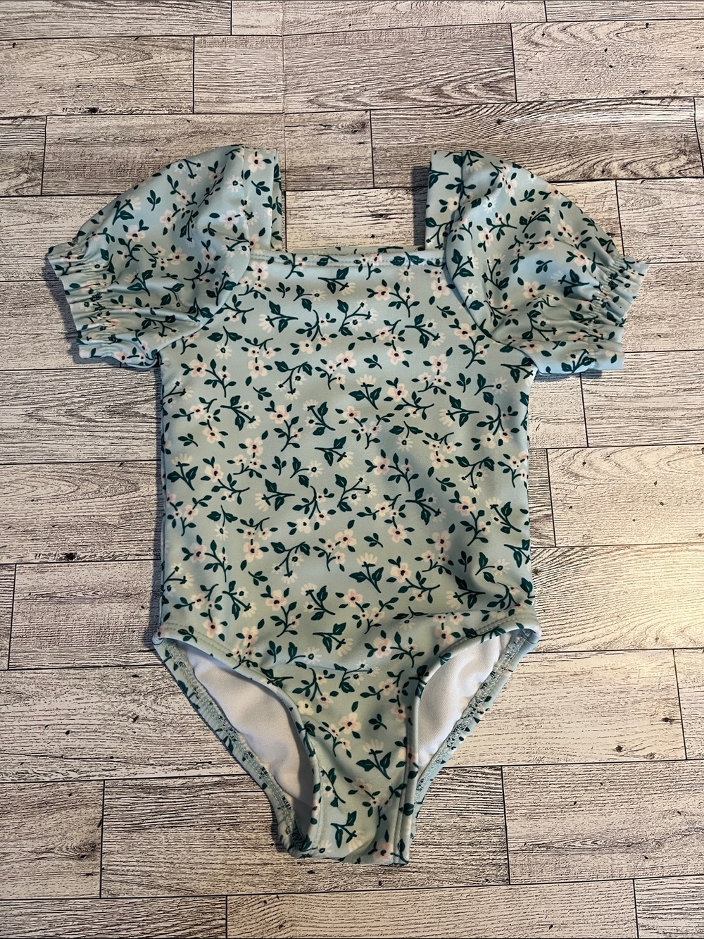Cat & Jack Baby Floral Puff Sleeve Swimsuit Size 12 Months